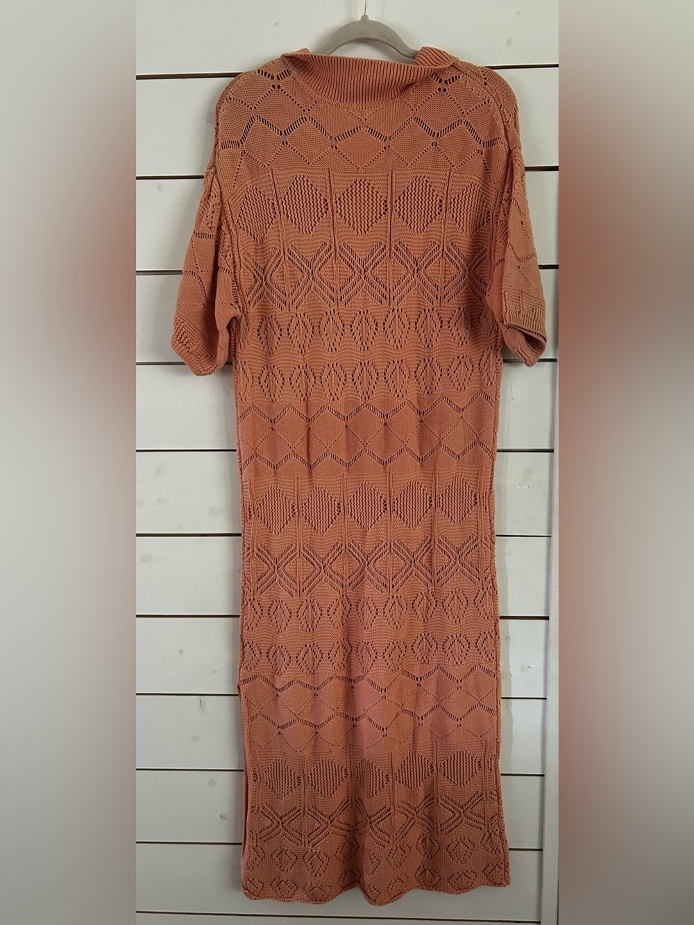 MARBLE Peach Openwork Crochet Sweater Collared Midi Dress Women’s Large - Picture 5 of 11